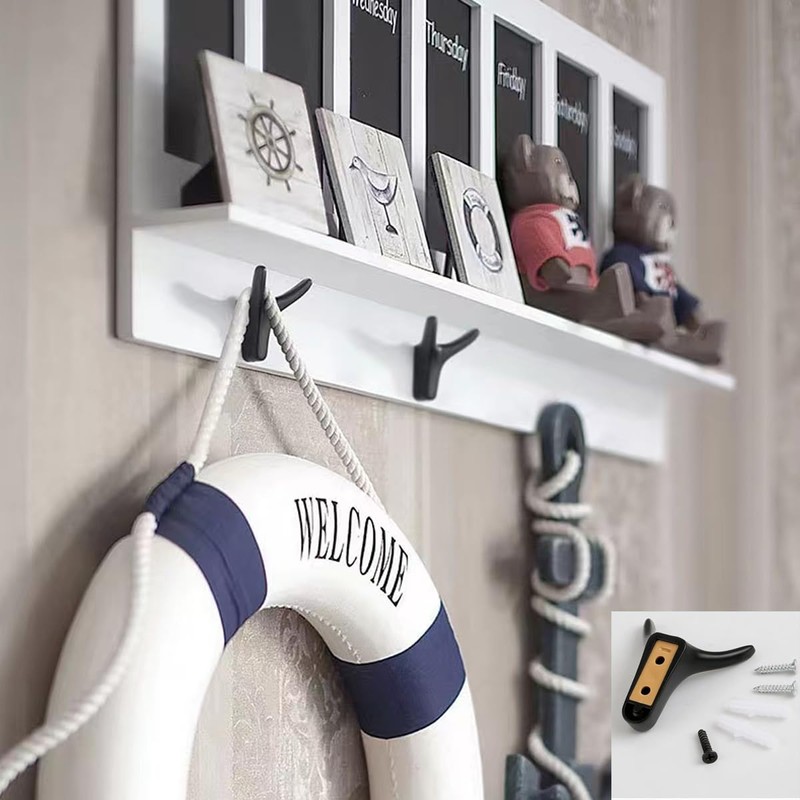 Tread star Pack of 5 Coat Hooks, Double Wall Hooks,