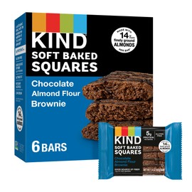 KIND Soft Baked Squares, Chocolate Almond Flour Brownie, Healthy Snack Bars, Gluten Free, 5g Protein, 6 Count