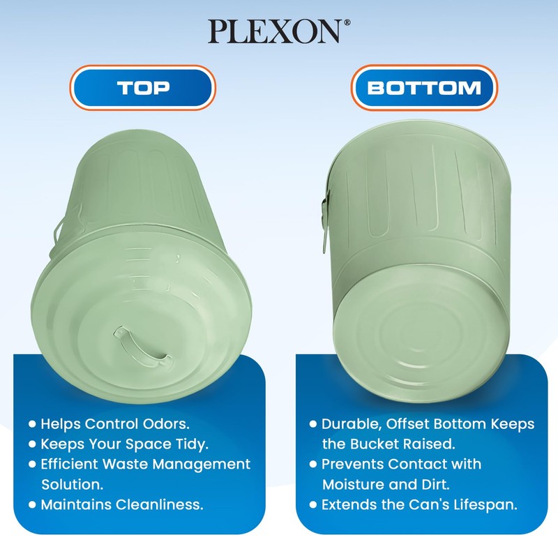 Plexon Round Trash Can 13 Gallon, Vintage Metal Outdoor Trash
