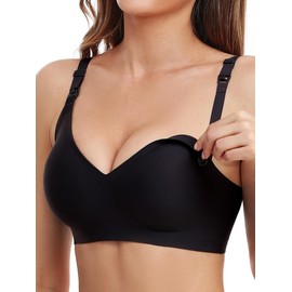 Vinfact Smooth Nursing Bras for Breastfeeding Seamless Maternity Bras for Pregnancy Wireless Bralette with Extra Bra Extender - 3X-Large, Black