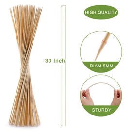 300 PCS Bamboo Marshmallow Roasting Sticks, SMores Skewers for Fire Pit, Extra Long 30 Inch Heavy Duty 5mm Thick Wooden SMores Sticks for Open Fire Pits Roaster Barbecue Hot Dog Camping Kebab Sausage