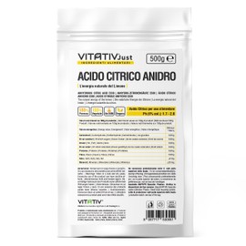 Citric Acid Anhydrous 100% Pure VITATIV | 500g Food Grade Preservative Ideal for Pastry Shop & Kitchen Powder Acidifier for Drinks and Jam