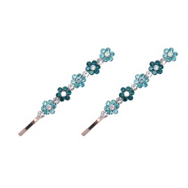 Ruwado 2 Pcs Bobby Pin with Rhinestone Flower Cute Crystal Metal Hair Pins Clips for Women Parties Theme Wedding Hair Decoration Theme Party Supplies (Blue)