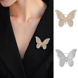 Fashion Butterfly Rhinestone Brooch Pin for Women Golden Silvery Clear Crystal Cluster Cartoon Animal CZ Brooches Lapel Pins Badge Dress Accessories Unisex Delicate Holiday Christmas Chic Jewelry Gift (2 Pieces Golden/Silvery)
