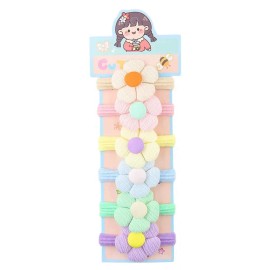 Handmade 6pcs Colorful Flower Hair Ties Girls Accessories Kids Elastic Ponytail Holders