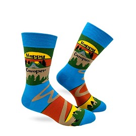 Fabdaz Happy Camper Men's Novelty Crew Socks - Camping Design - 1 Pair, Fits Shoe Size 7-13