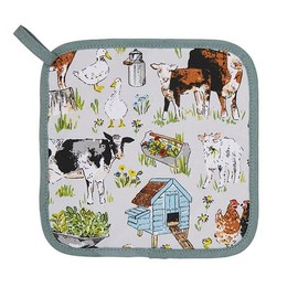 Ulster Weavers - Farm Animals Pot Mat/Pot Holder (21 x 21cm) - 100% Cotton - Cotton Trivet with Chicken, Cow & Pig - Print Pot Mat - For Hot Pan Mat - Trivets for Hot Pans - Kitchen Accessories