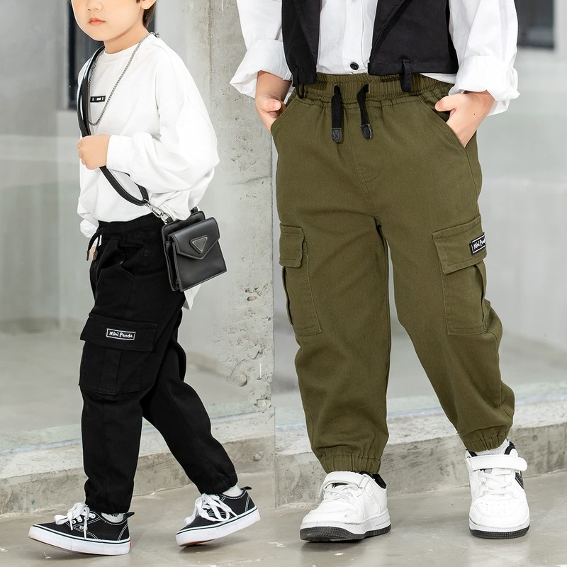 MINI PANDA Toddler Boy Pants, Little Boys 2-Pack Pull On