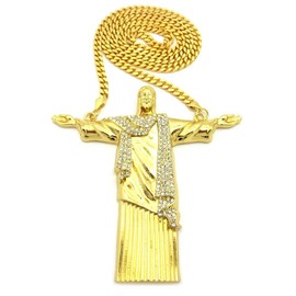 Shiny Jewelers USA Mens Jumbo Large Jesus Christ God Redeemer Rope Cuban Franco 30" Chain Necklace (Large Cuban Chain)