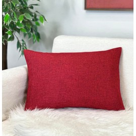 Aiking Home Woven Fine Faux Linen Throw Pillow Cover, Size 12"x18", Burgundy