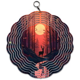 Beautiful Moon Forest Deer Wildlife Wind Spinner 10 inch for Garden Decor with Swivel Hook, Double Sided Circle Hanging Wind Spinners Nature Lover Tree Hanger for Yard Porch Front Door