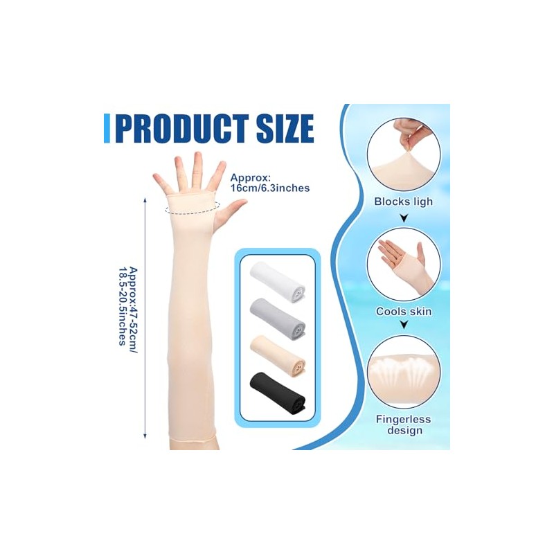 Bememo Fingerless Elbow Length UV Protection Gloves - 4 Pack