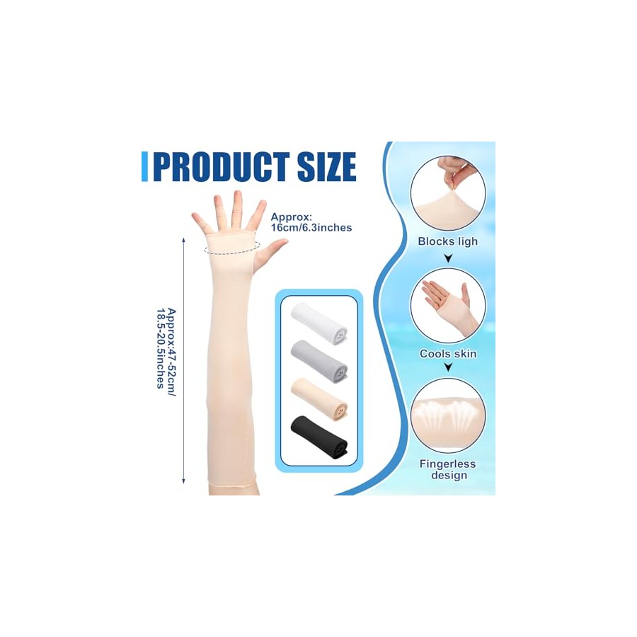 Bememo Fingerless Elbow Length UV Protection Gloves - 4 Pack