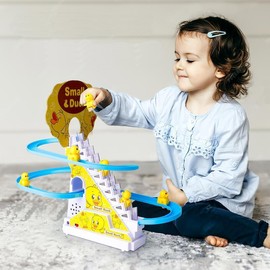 Small Ducks Climbing Toys, Electric Ducks Chasing Race Track Game Set, Playful Roller Coaster Toy with Led Flashing Lights & Music, Valentine's Day Gift:_Multicolor_3PCS duck