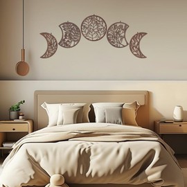 UNICRAFTALE 5 Stück Mondphasen Wanddekoration Hängende Mond Wanddekoration Hölzerne Wandbehang Ornamente Mit Kunststoff Aufklebern Hölzerne Mondphasen Wandkunst Boho Dekor Für Zimmer Bar Ornament