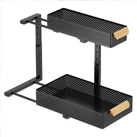 Under Sink Organizer, 2 Packs 2 Tier Under Sink Organizers and Storage, Slide Out Pull Out Cabinet Organizer Shelf, Metal Sliding Drawer for Kitchen Bathroom Pantry Closet Rack