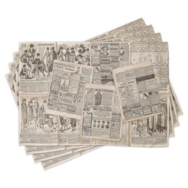 Lunarable Old Newspaper Place Mats Set of 4, Nostalgic Aged Pages with Antique Advertising Fashion Magazines Retro Print, Washable Fabric Placemats for Dining Room Kitchen Table Decor, Black Tan
