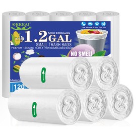 OKKEAI Small Bin Liners, White, 5 L, Pack of 120 for Waste Bins, Bathrooms, Offices, for 3-6 L Pedal Bin