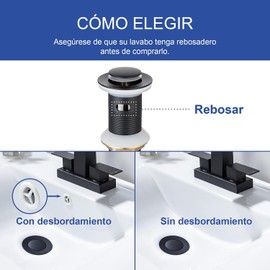 Desagüe del Fregadero Emergente Tapón de Drenaje Emergente de Acero Inoxidable Lavabo de Baño Desague de Lavabo con Desbordamiento, Negro Mate