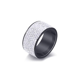 Xusamss Fashion Stainless Steel Ice Out Crystal Ring (12MM_Black White, 8)