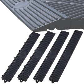 Japard Garage Floor Tiles Looped Edge 4 Pack for Race Deck Garage Floor Tile 15.5" x 2.35" - Black