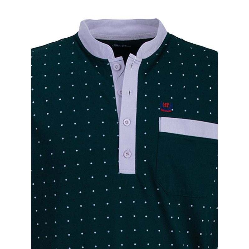 Henry Terre Men's Long-Sleeved Nightdress with Dots Chest Pocket Sleep