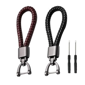 ZEACCT Pack of 2 Braided Key Fob Leather Braided Key Fob Car Motorcycle Key Fob Leather Unisex Stylish Keyring (Black + Brown), black