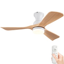OMYU 42 inch Flush Mount Ceiling Fans with Lights, Quiet Reversible DC Motor, High Hardness Moisture-Proof Blades, Modern Low Profile Ceiling Fan with Light for Outdoor Indoor Farmhouse