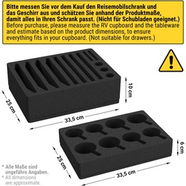 Siegvoll Foam Cutlery Holder Cup Holder Plate Holder Set (Without Dishes) for Motorhomes, Caravans, Boats, Camping Tableware Storage for 8 Plates + 8 Cups (Compatible with More Sizes)