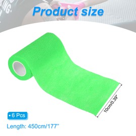 PATIKIL 4" x 177" Self Adhesive Bandage Wrap, 6 Pcs Elastic Self Breathable Self Adherent Wrap Tape for Stretch Athletic Sports Wrist Ankle Outdoor Tape, Bright Green