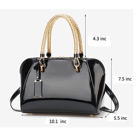 Patent Vegan Leather Top-handle Purse Shiny Handbags Crossbody Satchel Purse Elegant Shoulder Bag, Black