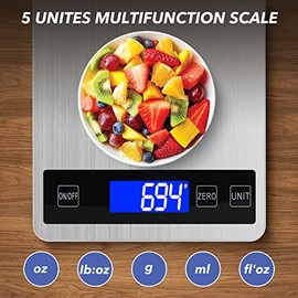 33lb Food Kitchen Digital Scale,1g/0.05oz Precise Graduation, USB Charging Kitchen Scale, Waterproof Stainless Steel with LCD Display, Ounces and Gram