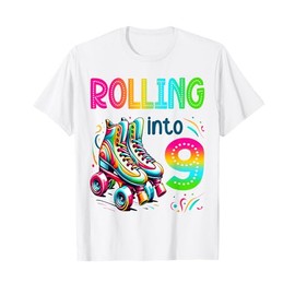 Rolling Into 9 Years Old Roller Skating 9th Birthday Kids T-Shirt