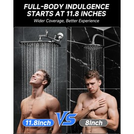 Veken 11.8" Rain Shower Head, Rectangular Rainfall Showerhead with 11" Stainless Steel Exension Arm, Height & Angle Decor Adjustable, High Pressure Shower Heads, Bathroom Accessories, Chrome