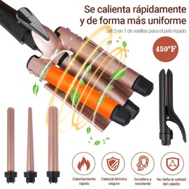 Rizador de Cabello, JESWO 5 en 1 Rizador de pelo, Set rizador de ondas, temperatura regulable, portátil, múltiples opciones de peinado