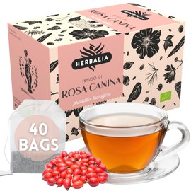 HERBALIA - Rosehip Tea in Tea Bags, Rosehip Infusion Set with 40 Tea Bags without Metal Clips, 80g Rose Hips for Teas and Herbal Teas