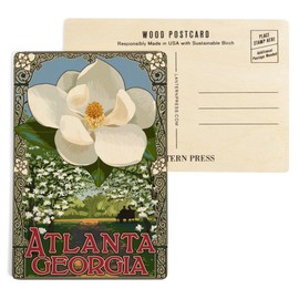 Atlanta, Georgia, Single White Magnolia (4x6 Birch Wood Postcards, 2-Pack Stationary, Rustic Home Wall Decor)