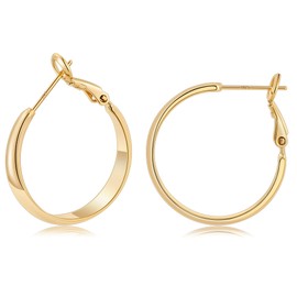 Gacimy 5mm Wide Gold Hoop Earrings for Women, 14K Gold Plated Hoops Earrings with 925 Sterling Silver Post, Golden Small 25mm
