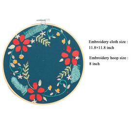 HaiMay 3 Sets Embroidery Starter Kit with Pattern and Instructions, Cross Stitch Kit Include 3 Embroidery Clothes with Floral Pattern, 3 Bamboo Embroidery Hoops, Color Threads and Tools