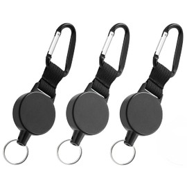 WEBBOMB Key reel key yo-yo with 70 cm steel cable, ID holder, key ring, card holder, ID badge reel, extendable key holder, lanyard, ski pass holder, 3 x black without logo