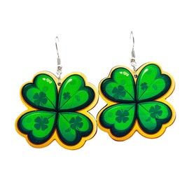 St. Patrick's Day Irish Shamrock Resin Acrylic Dangle Earrings Dainty Green Leaf Hat Shape Earrings for Women Jewelry (AAA)