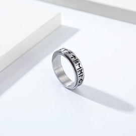 JIPSJICI Viking Spinner Ring Stainless Steel Norse Nordic Runes Fidget Anxiety Rings for Men Women Relieving Stress Ancient Silver Size 8