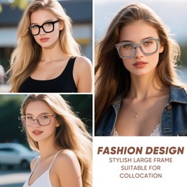 FONHCOO Reading Glasses for Women Men Blue Light Blocking Square Stylish Computer Readers with Spring Hinge Anti UV Glare(Lbrown 1.5)