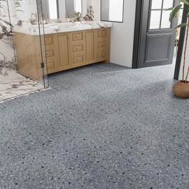 VaryPaper 10 Pack 12"x12" Grey Terrazzo Peel and Stick Floor Tile for Bathroom Kitchen Flooring Tiles Waterproof Self Adhesive Floor Vinyl Sticky Tiles for Floor Bedroom Stick on Flooring Removable