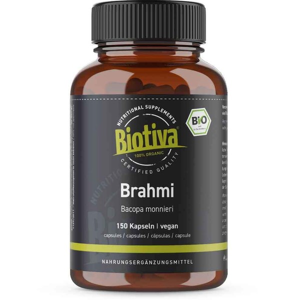 Brahmi bio capsules, 150 veggie capsules, 500 mg per capsule, Bacopa Monnieri, memory plant, vegan, guaranteed no additives, filled and inspected in Germany (DE-ÖKO-005).