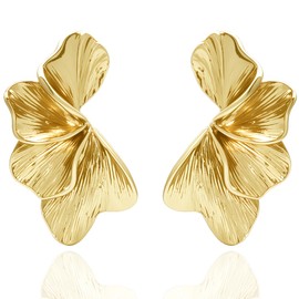 Andtry Gold Earrings for Women, Chunky Gold Plated Statement Sectored Flower Leaf Large Stud Earring Jewelry Gifts