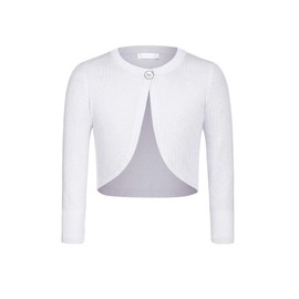 trudge Girls' Sequin Cardigan, Basic Bolero, Children's Glitter Long Sleeve Shoulder Jacket, Bolero Jacket, Short for Communion Dress, Christening Dress, White/Black/Pink, white 1