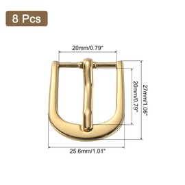 uxcell 8Pcs Metal Roller Buckles, 20mm - 0.79" Rectangle Single Prong Belt Buckle Center Bar Replacement Buckles for Belt Leather Jeans Accessories (Light Gold, 27mm)