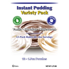 GramZero Variety (Vanilla, Chocolate, Butterscotch) Sugar Free Pudding Mix 12-Pack, Great For Nutrition Club Meal Replacement Shakes, Low Calorie Dessert, Stevia Sweetened