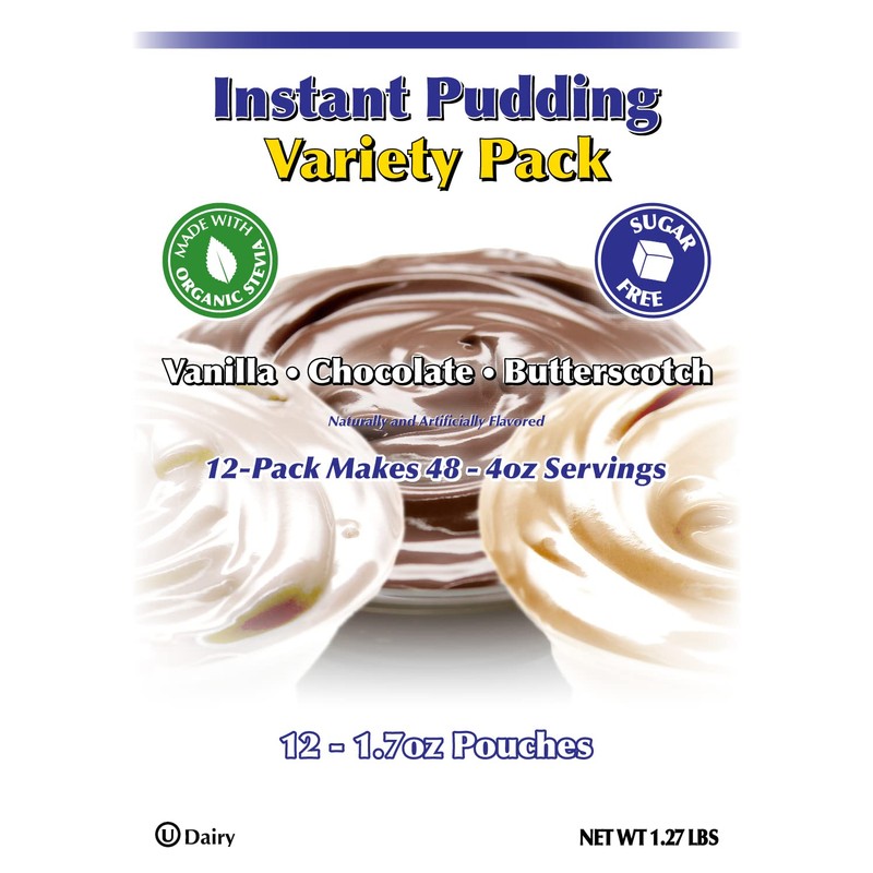GramZero Variety (Vanilla, Chocolate, Butterscotch) Sugar Free Pudding Mix 12-Pack,